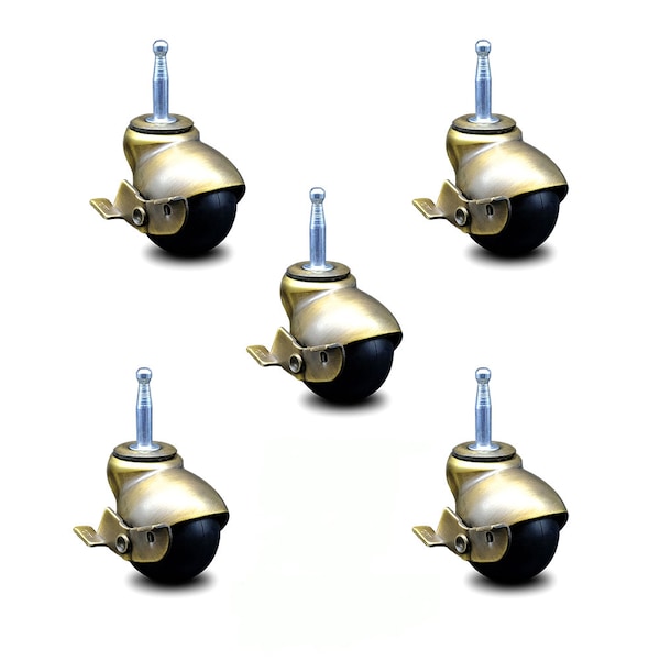 Service Caster 2 Inch Antique Brass Hooded Grip Neck Ball Casters with Brakes SCC, 5PK SCC-GN01S20-POS-WA-SLB-516-5 - main